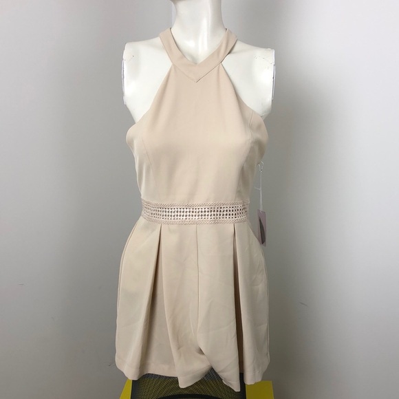 Forever 21 Pants - Forever21 Beige Halter Open Back Mini Romper Size S